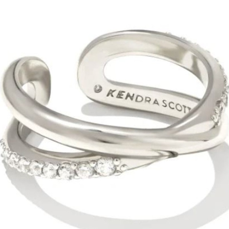 KENDRA SCOTT NWT Annie Silver Open Band Infinity Rhodium Ring in White Crystal 6