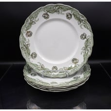 Set of 5 Geneva Green Gold New Wharf Pottery Semi Porcelain Dinner Plate 9.75