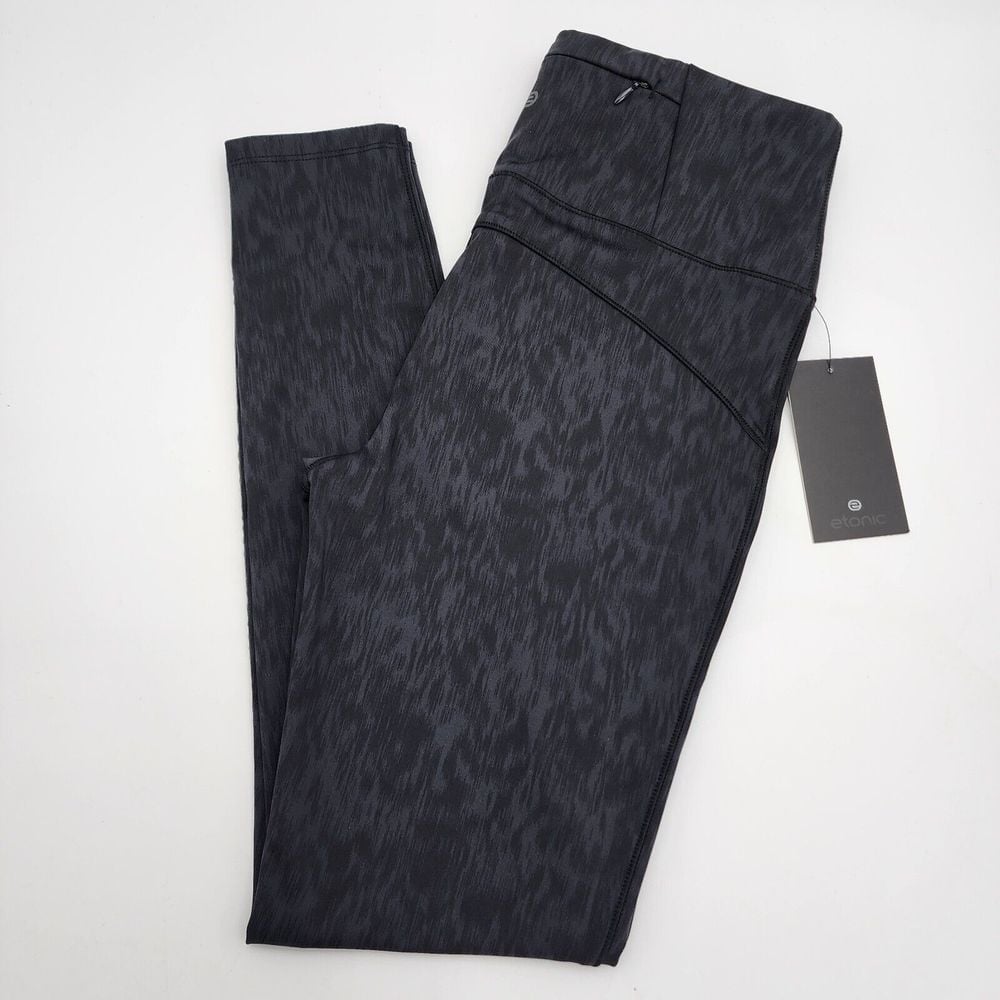 Etonic Women's Leggings Size M Black Gray Animal Print Pants Active Athletic NWT