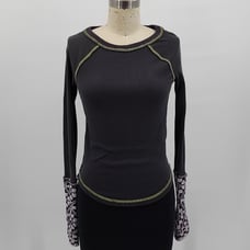 Free People Women Black Reversible Cuff Crewneck Raglan Sleeve Blouse Top Size S