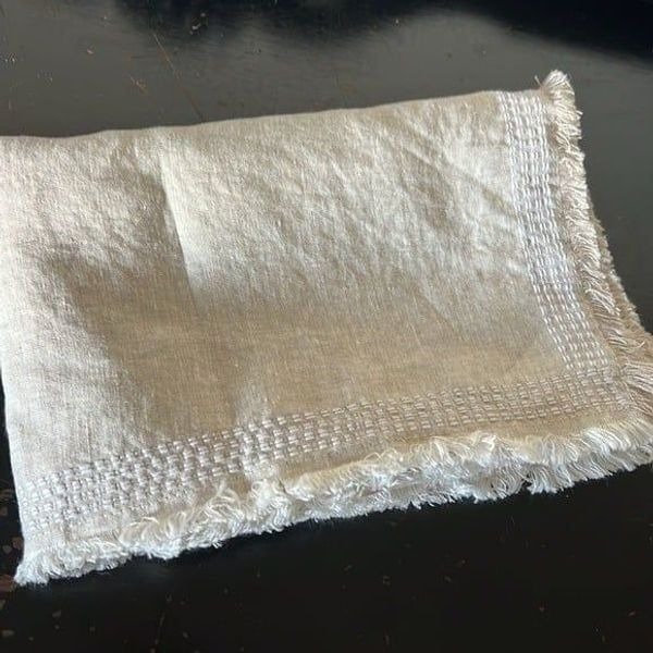 Pottery Barn Fringe Border Stitch Belgian Linen Sham Standard