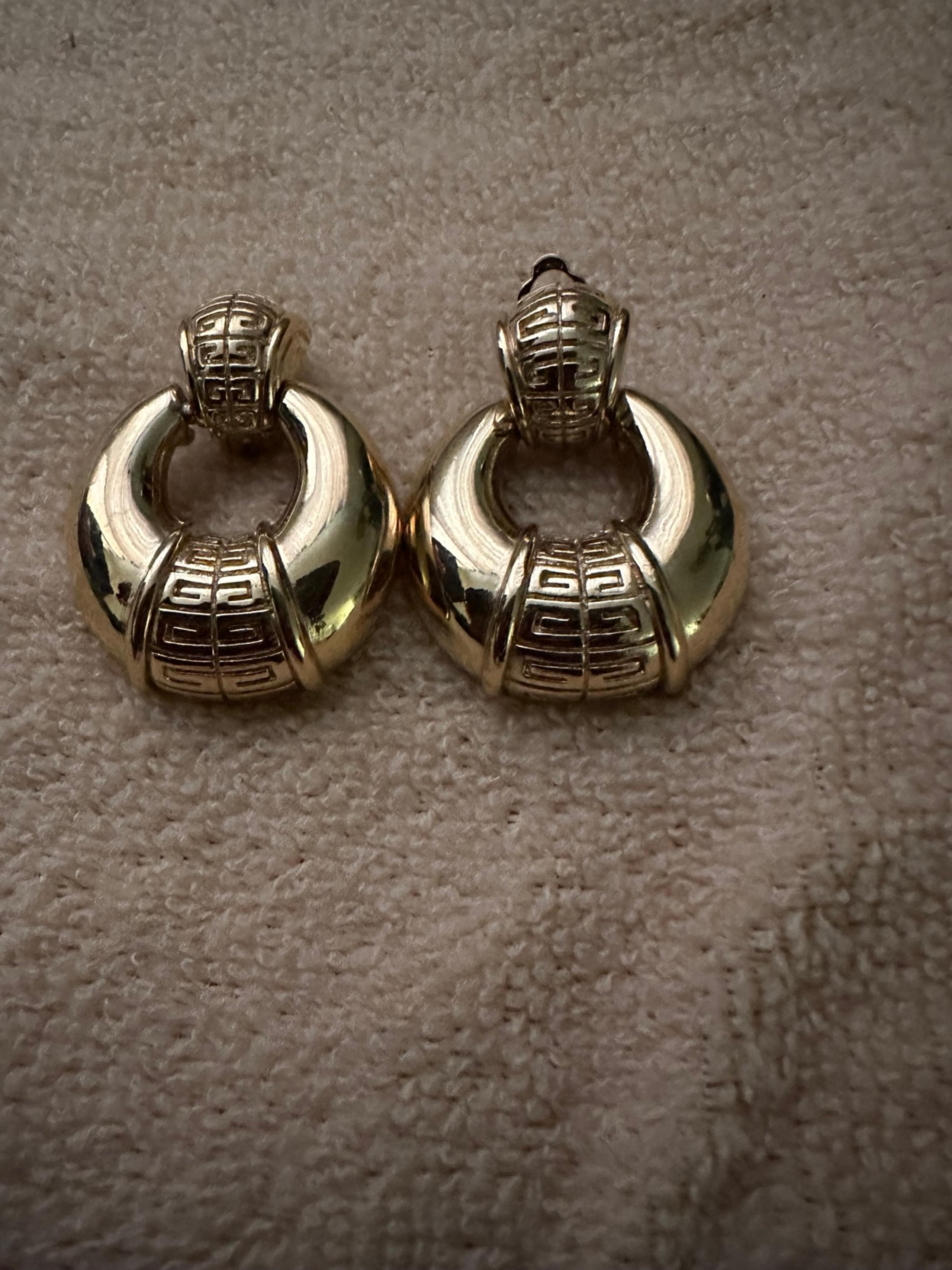 Vintage Signed Givenchy Paris New York Gold Tone Modernist Clip On Earrings
