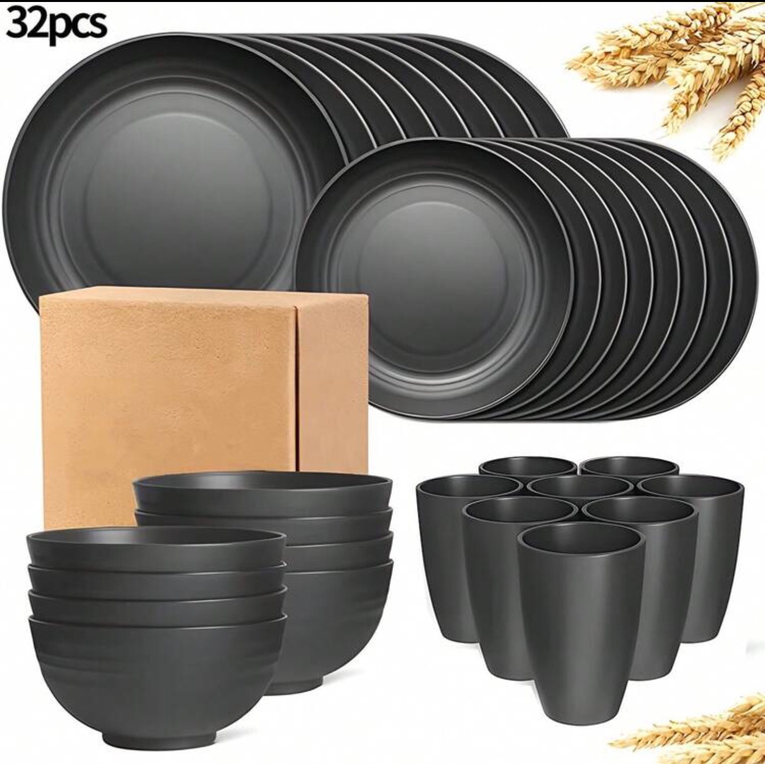 32pcs Tableware Set - Plates, Bowls, Cups for Dining”