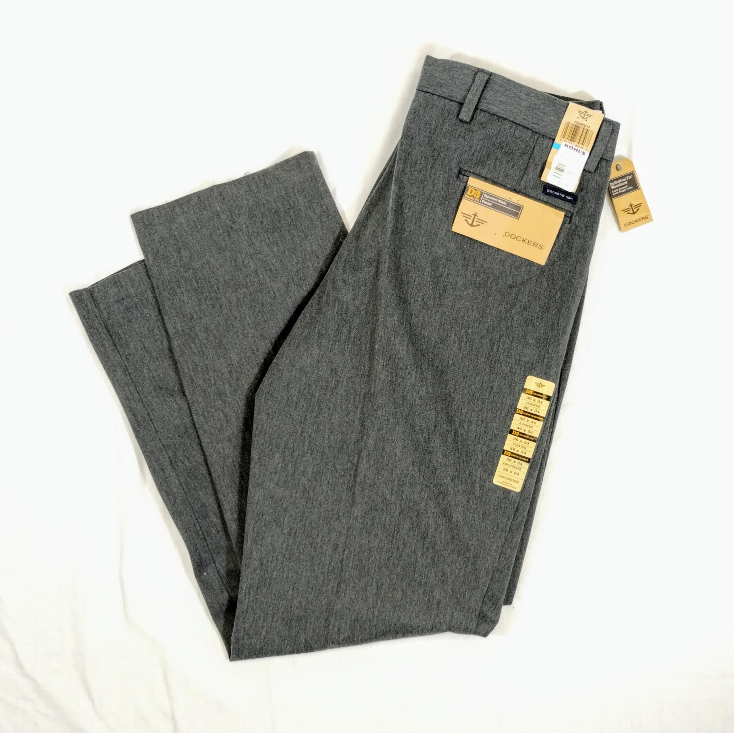 Dockers D3 Signature Khaki Classic Fit Men 36 34 Gray Pleated Chino Preppy NEW