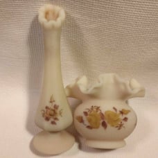 2 Pc Fenton Vases Cream n Yellow Artist Signed