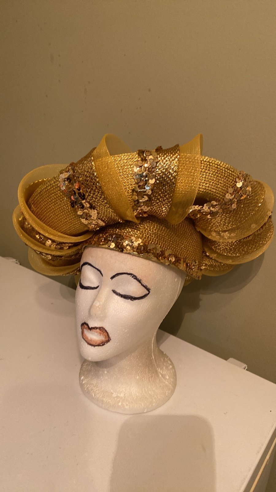 Beautiful Mettalic Gold Dress Hat by J F Y NY