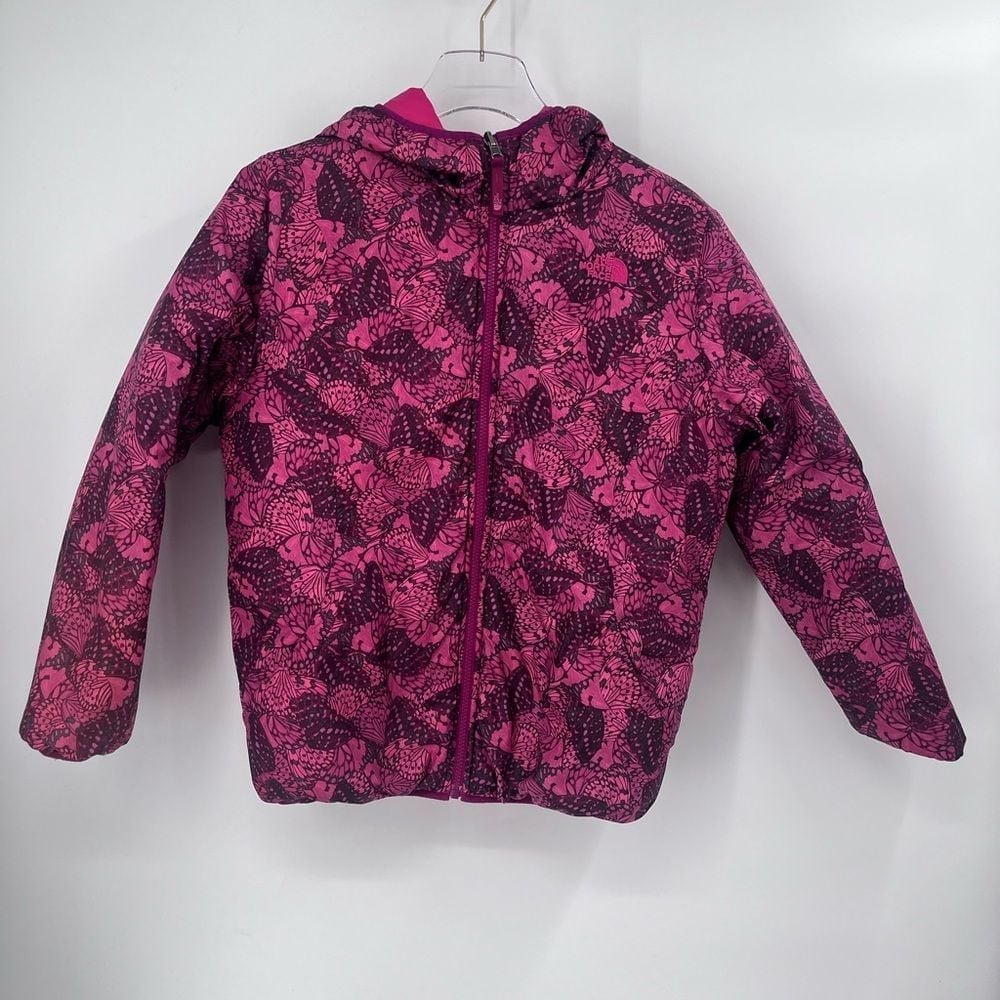 The North Face Reversible Pink Butterfly Girls Perrito Puffer Full Zip coat xl