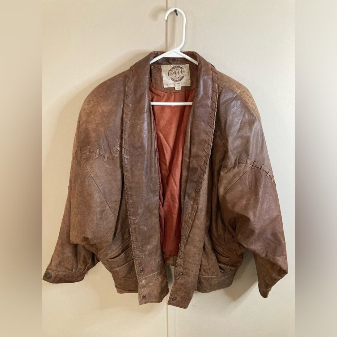 G-III Vintage Leather Bomber Jacket, Size Small