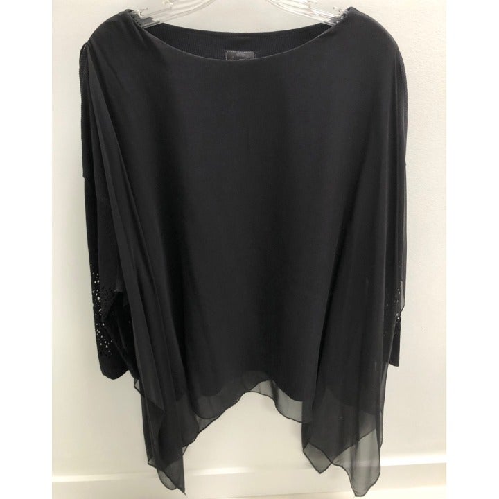 L7 BLACK KNIT TOP CHIFFON OVERLAY COOL