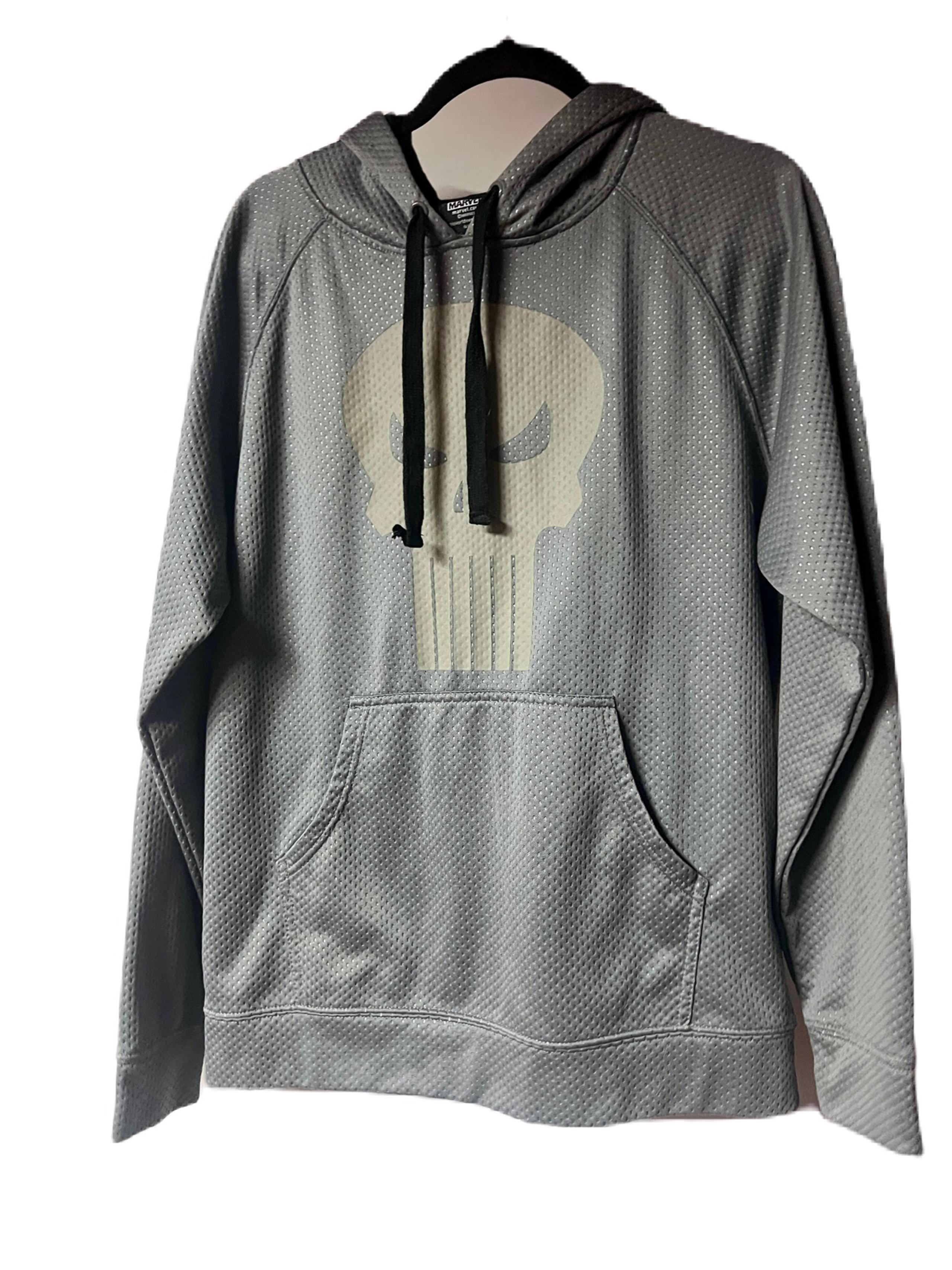 MENS SIZE MEDIUM MARVELS THE PUNISHER HOODIE PULLOVER GREY/BLACK