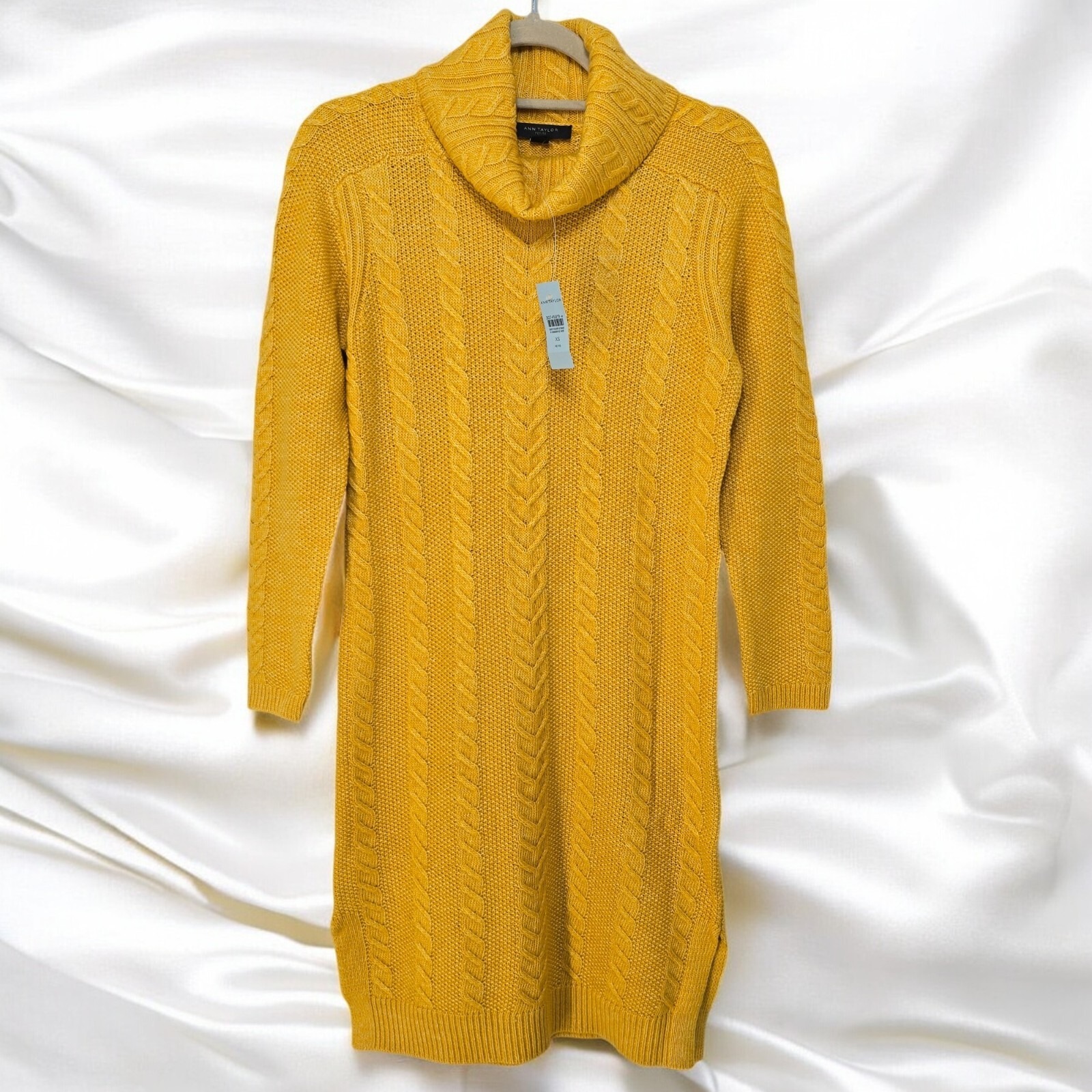 Ann Taylor Sweater Dress Woman MED Petite Yellow Cozy Warm Holidays Vacation NWT