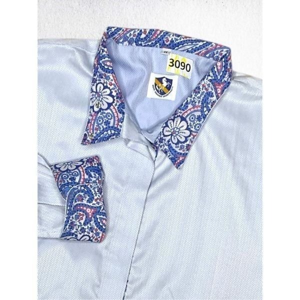Royal Highness RHC Equestrian Long Sleeve Blue Paisley Show Shirt size 46 Large