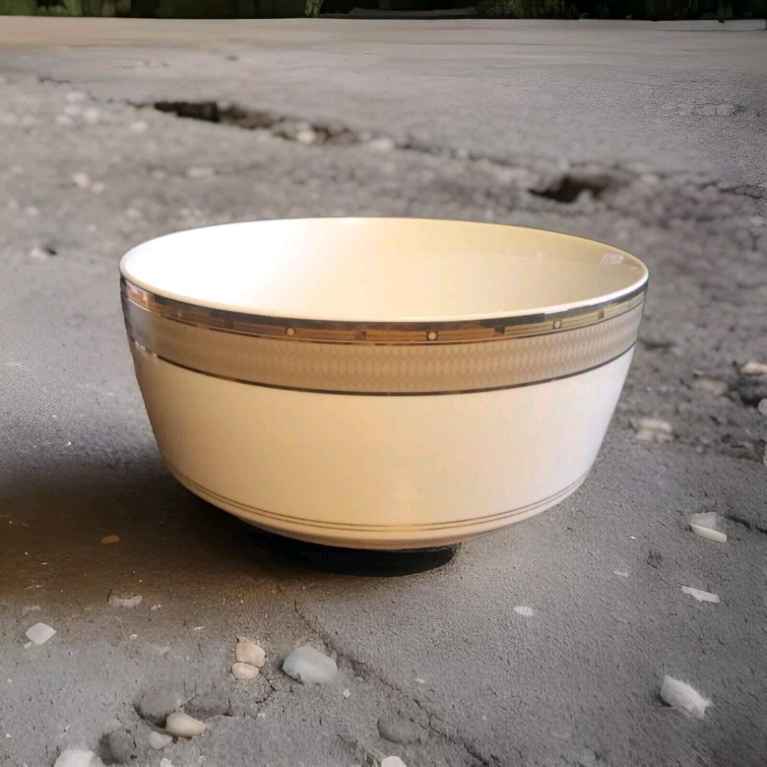 Mikasa Y0501 CAMBRIDGE Vegetable Serving Bowl 9.5” X 4” Gold & White