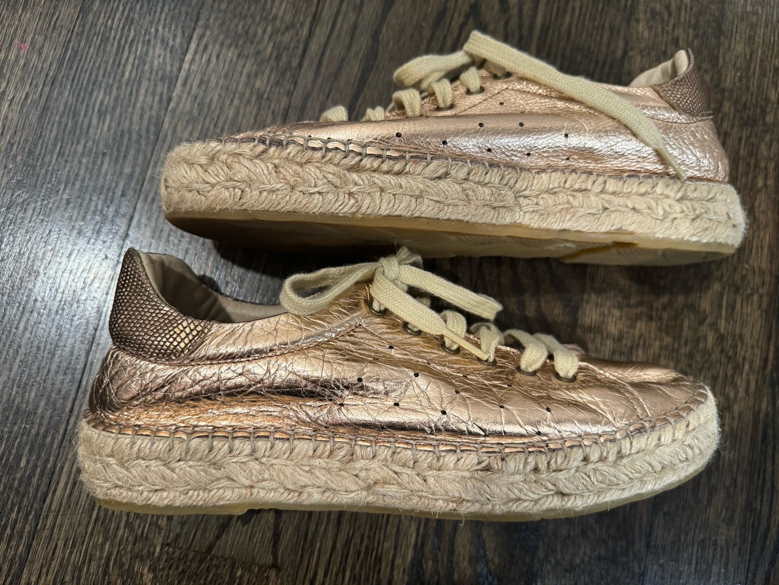 Fabiolas Gold Leather Espadrille Sneaker (38/8)