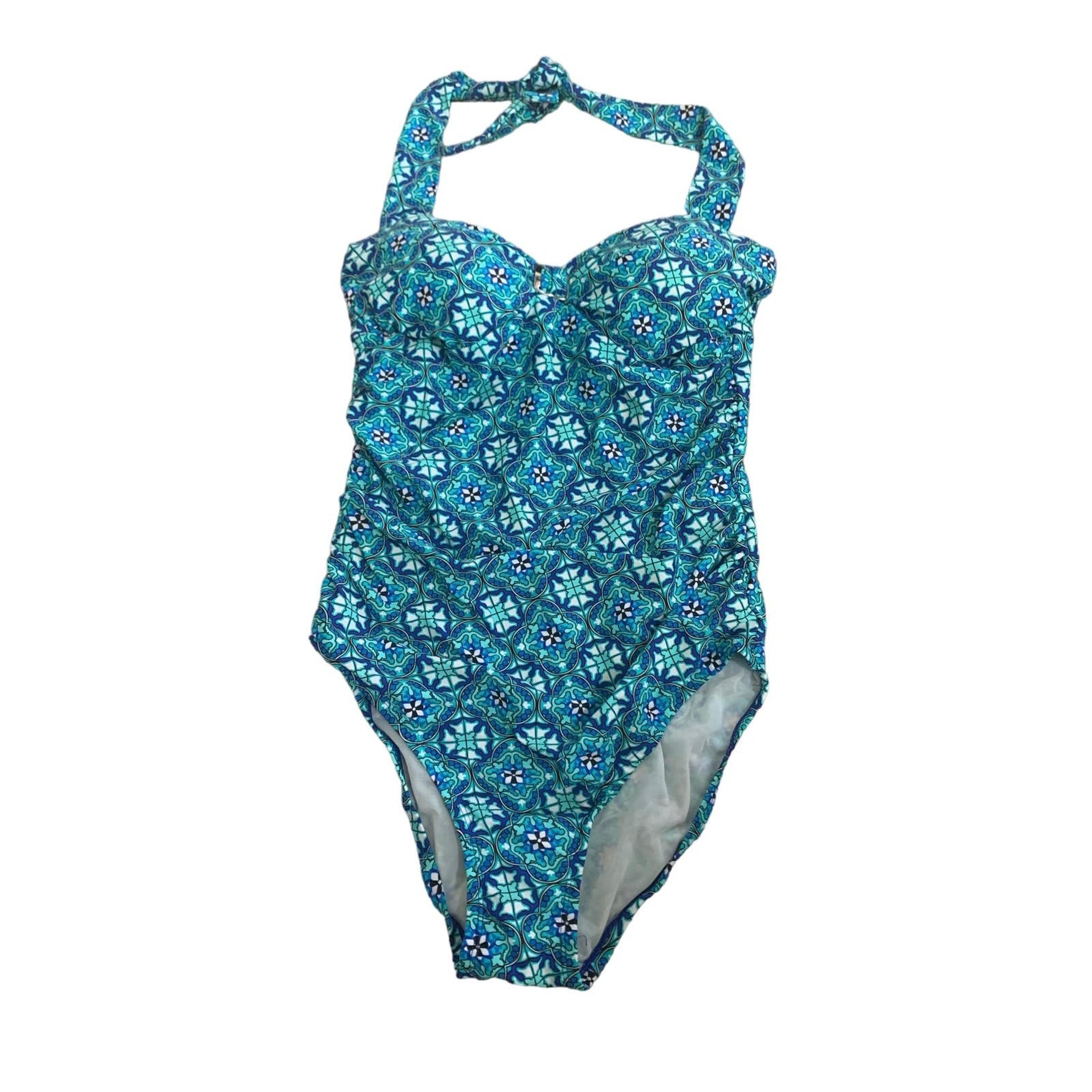 Assets By Sara Blakley Spanx One-piece swimsuit Top Woman’s Large Teal Print