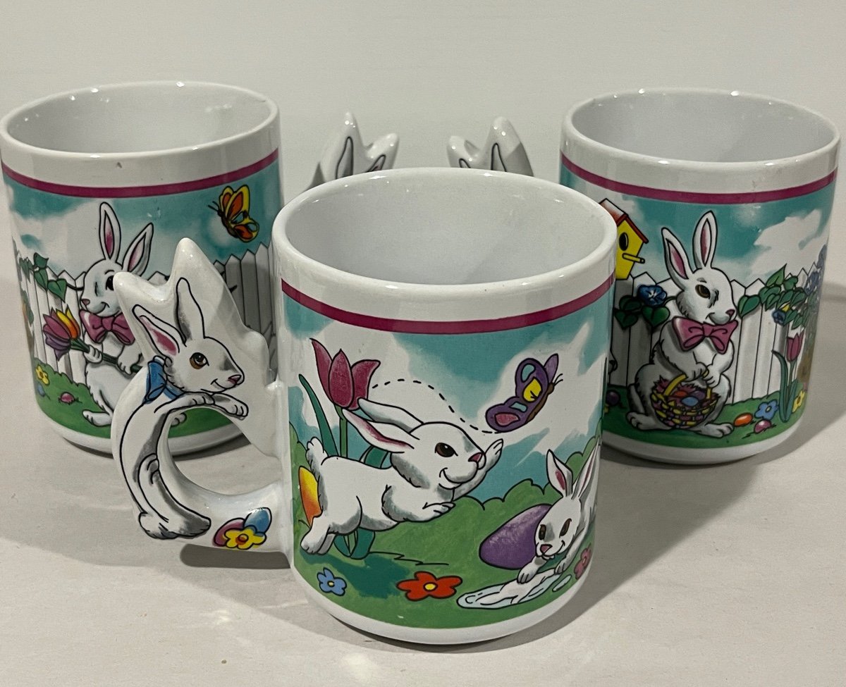 Vintage Easter Peter Rabbit Coffee Cup/Mug/1980/ Lot of 3
