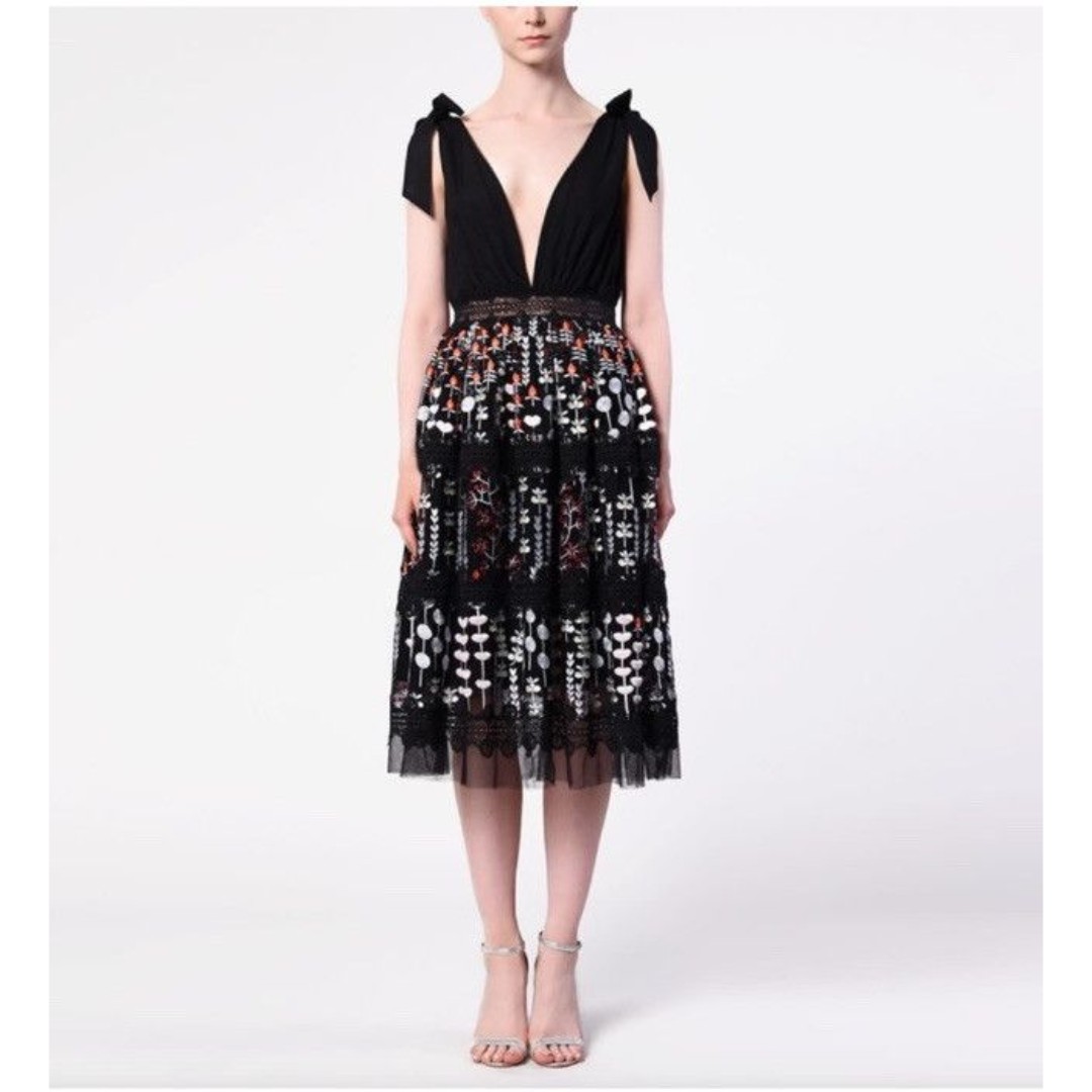 True Decadence Spring Meadow Embroidered Plunge Dress Whimsigoth Fairy US 10 NEW