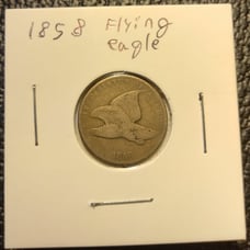 1858 Flying Eagle Cent. Free 1943 Steel Cent gift.