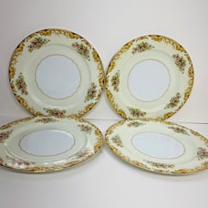 Vintage Noritake M Collection Floral Dinner Plates 10” Japan Gold Trim Set of 4
