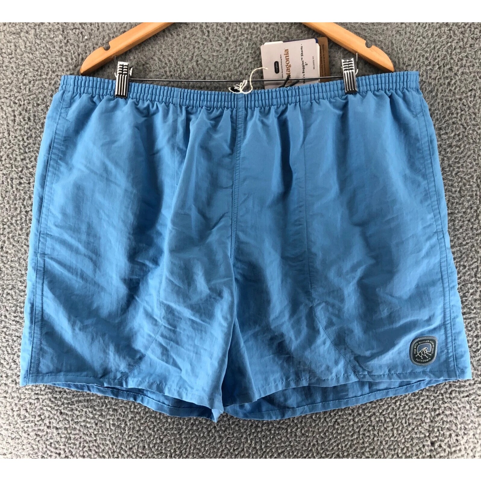 Patagonia 5 Baggies Nylon Shorts Men's Size 2XL Clean Currents Patch Lago Blue