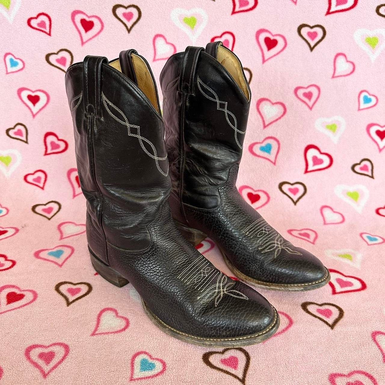 Vintage 90s Tony Lama Black Embroidered Leather Cowboy Boots
