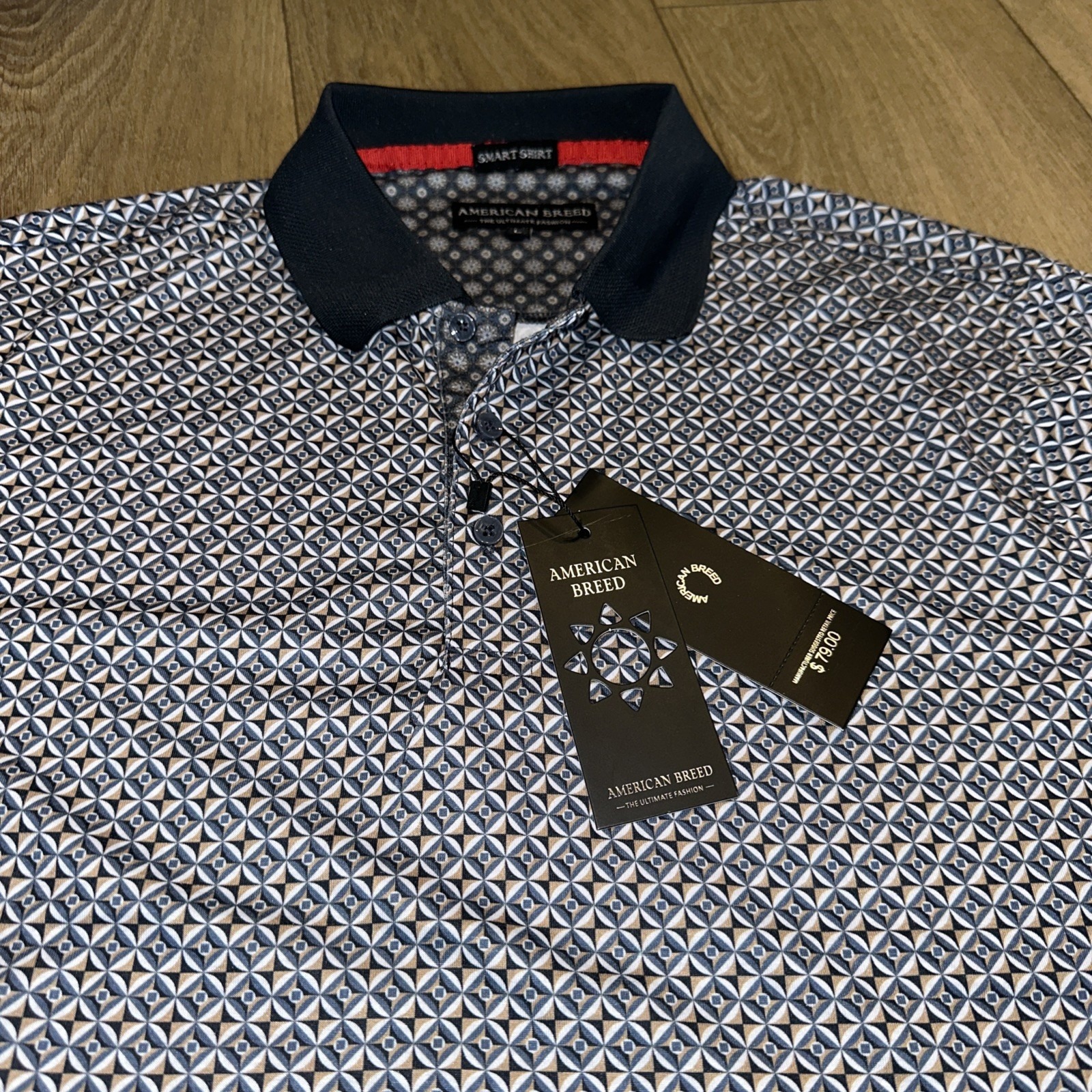 American Breed Smart Shirt Men's Geo Design SS Polo Shirt Large NEW