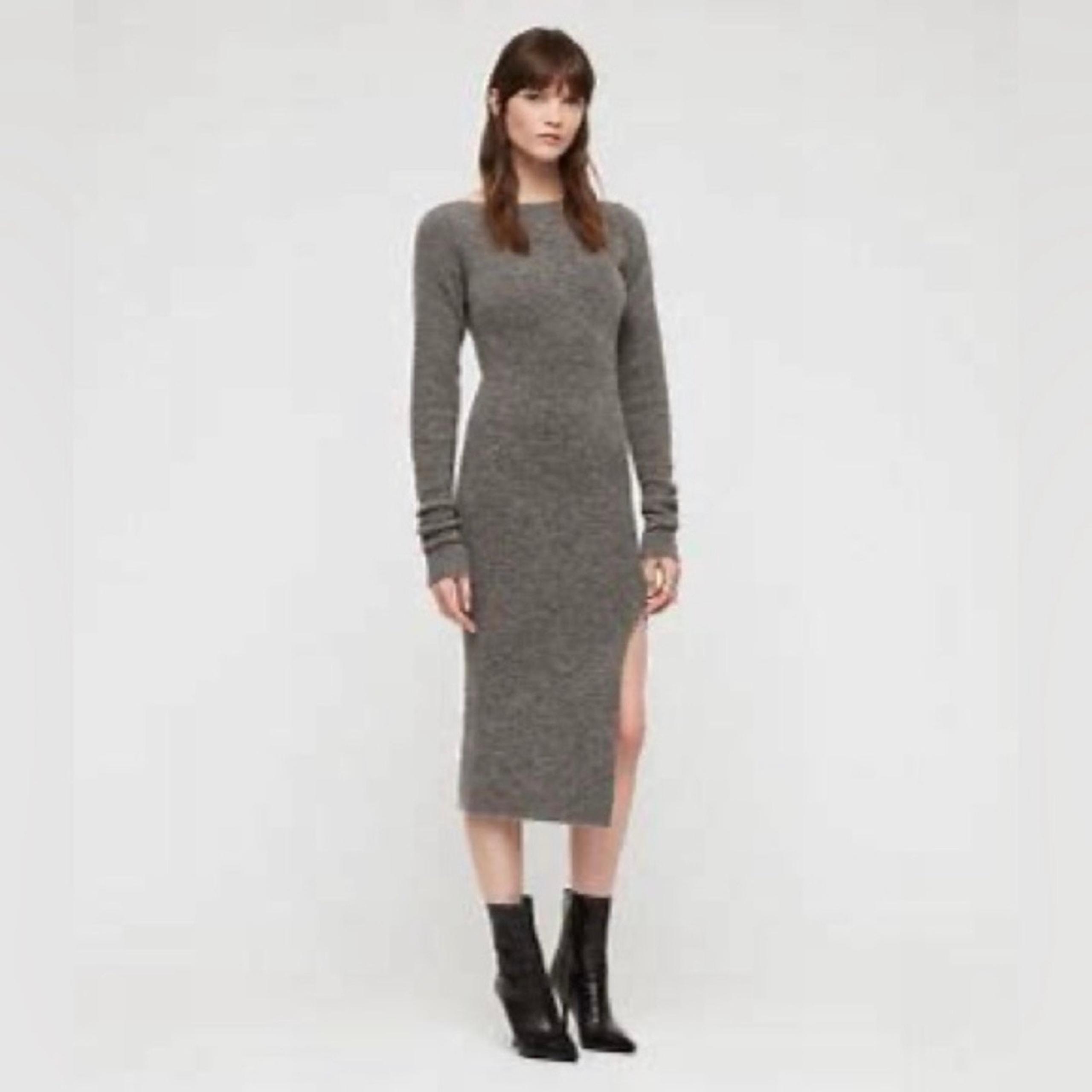 NWT AllSaints Sedona Midi Dress Wool Alpaca Charcoal Grey Women’s Size Medium