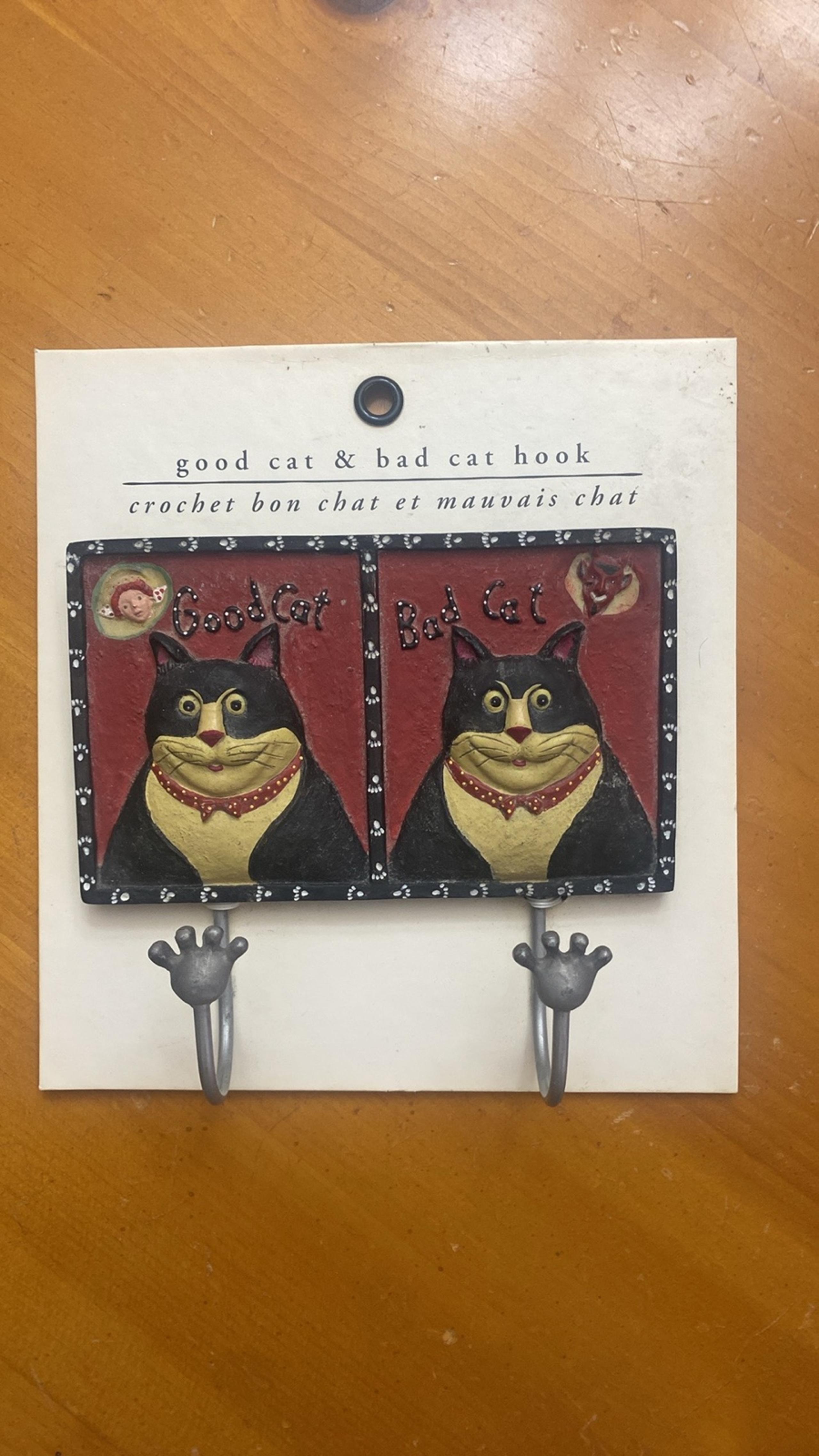 Vintage Pier 1 Good Cat Bad Cat Resin Wall Hook Keys Towels Whimsical 3D