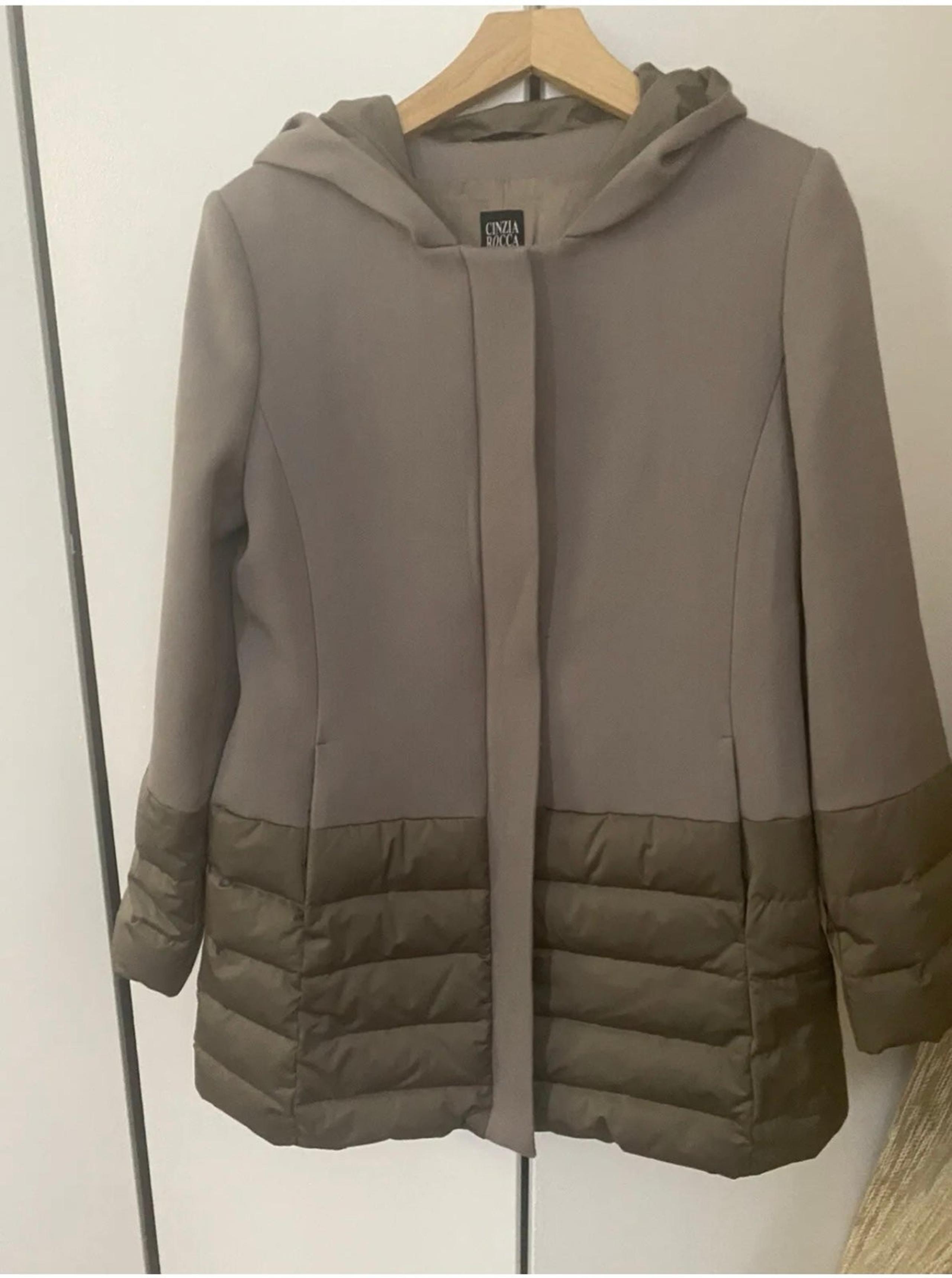 CINZIA ROCCA DUE BEIGE TAUPE WOOL HOODED COAT $ 985 US6