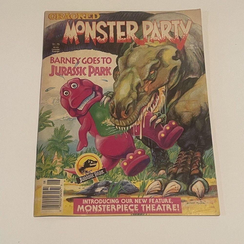 CRACKED MONSTER PARTY # 21 MAGAZINE 1993 BARNEY GOES TO JURASSIC PARK