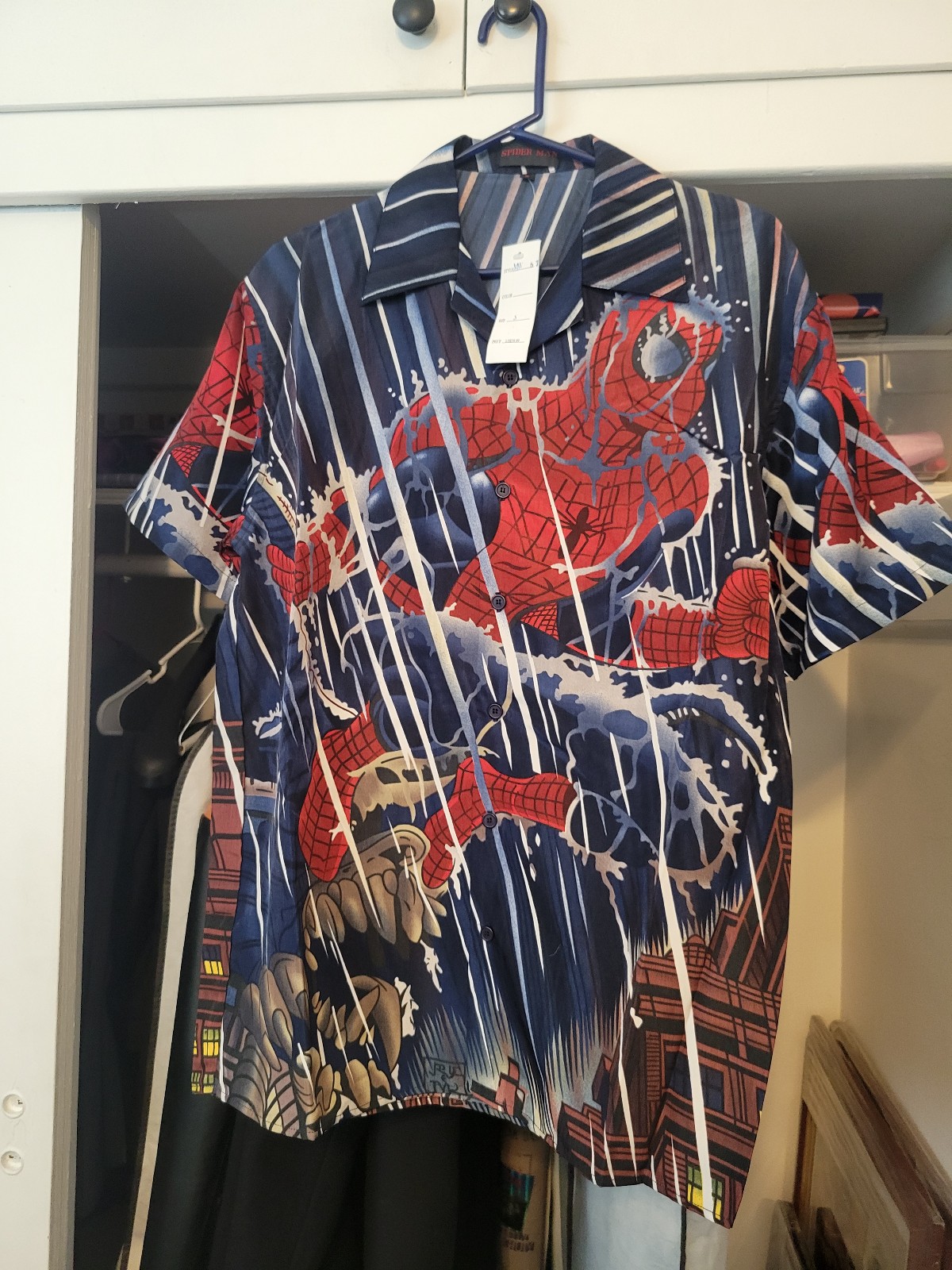Mens Spider Man Marvel Comics Button-Down Graphic Shirt SZ Small