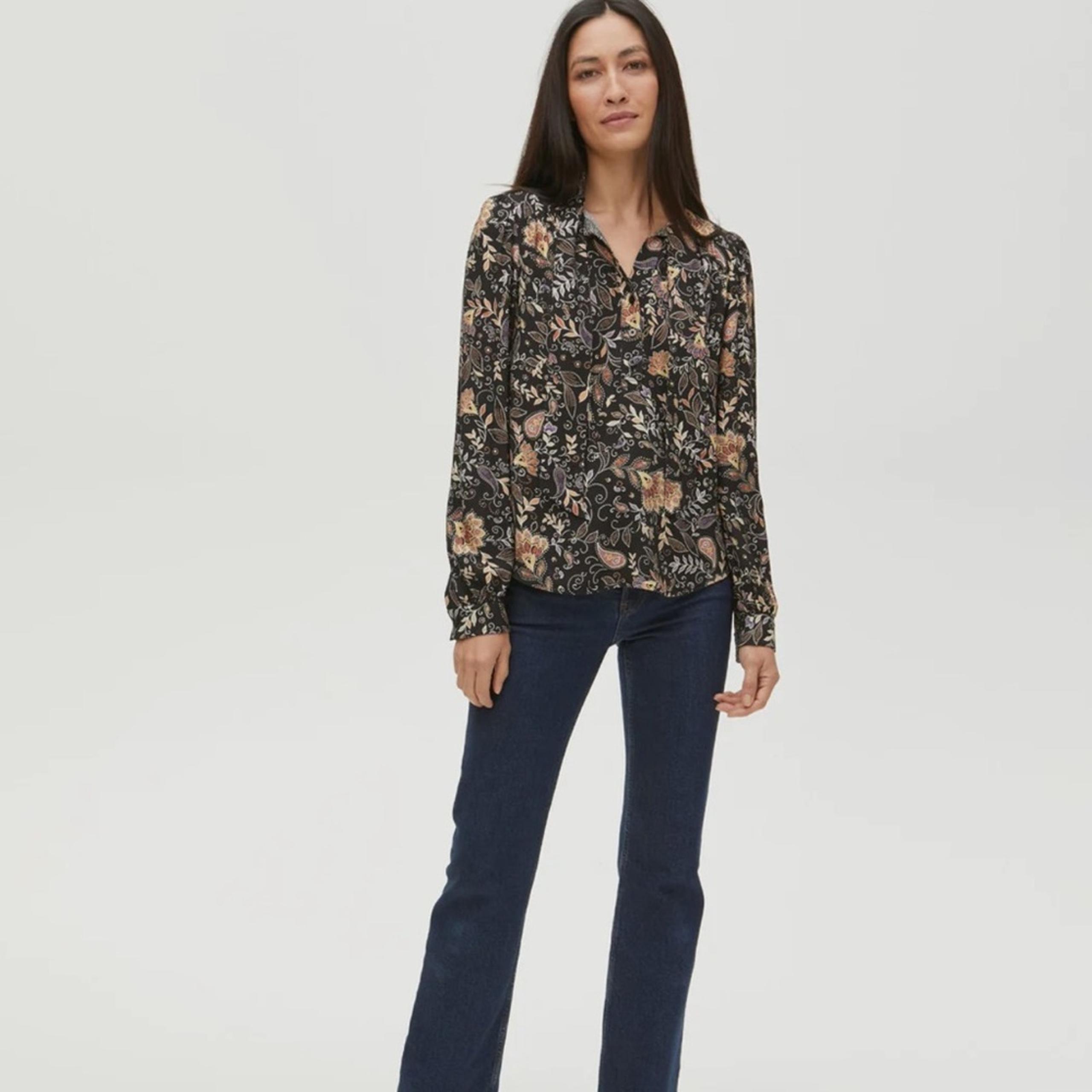 Michael Stars Alexei Paisley Printed Tie Neck Blouse
