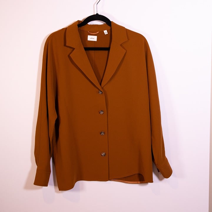 Wilfred Aritzia Freeform Relaxed Button Up Collared Long Sleeve Shirt Chestnut