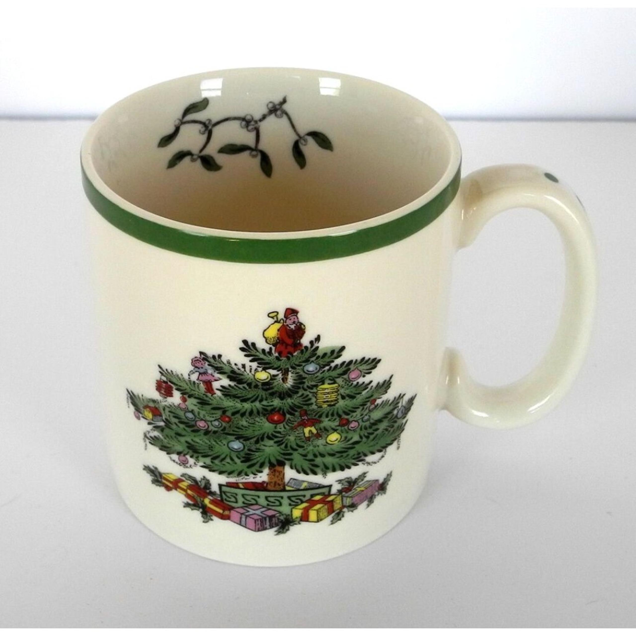 Spode Christmas Tree Holly Mug - Ivory Holiday Coffee Cup 1938 - S3324-A12