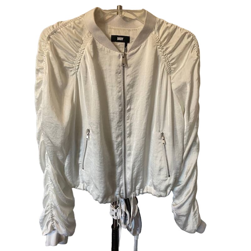 DKNY White Ivory Zip-Up Jacket with Rouged sleeves Small