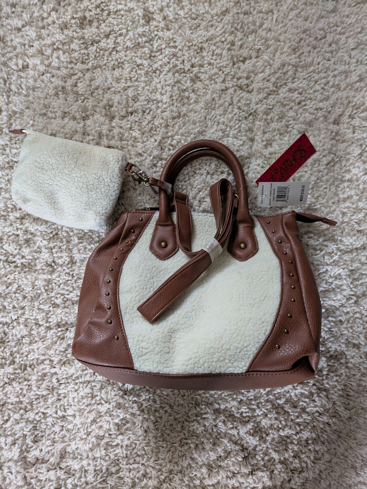 NWT Carlos By Carlos Santana Faux Sherling Bag Handbag Shoulder Bag