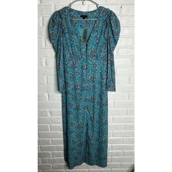 NWT J Crew Drapey Puff Sleeve Midi Dress in Paisley Bunch Blue size 2