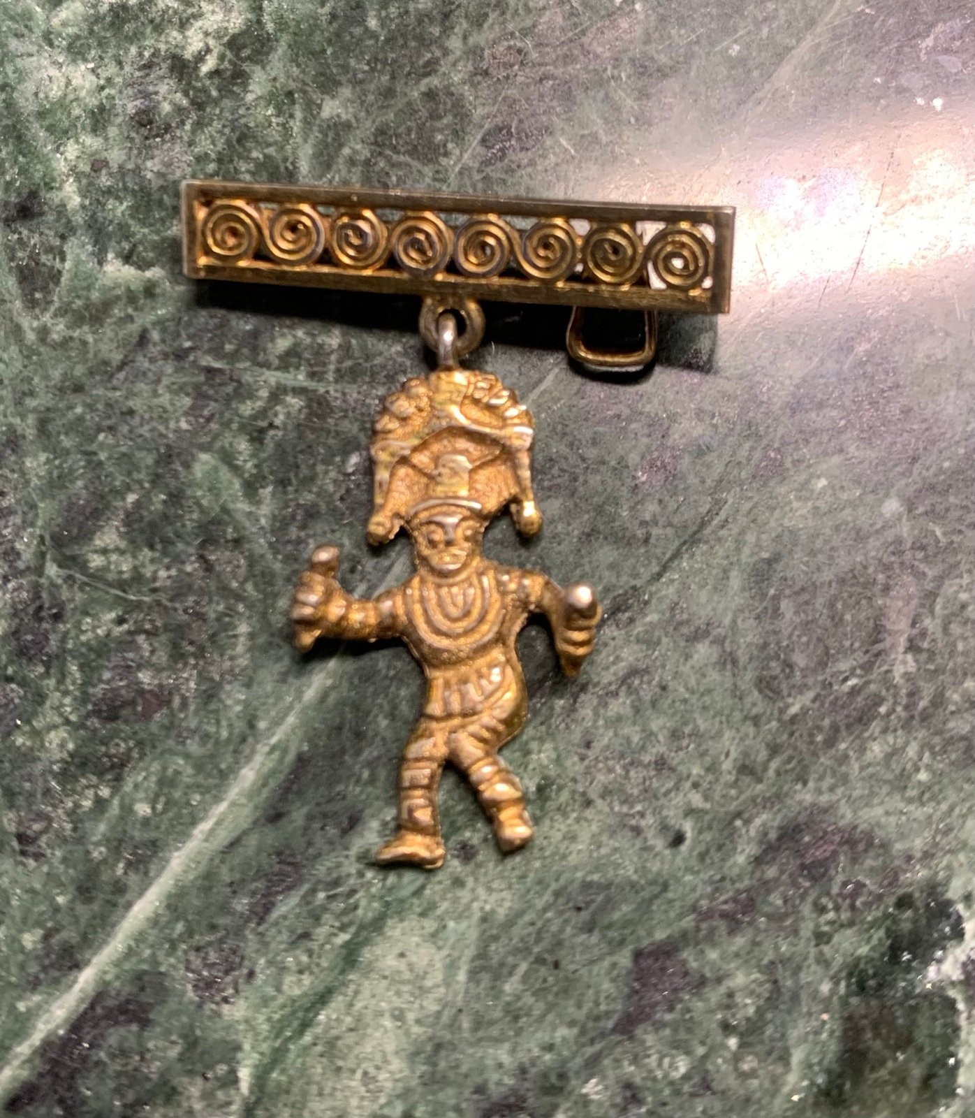 Sterling Silver Aztec/mayan Shaman Dancing Brooch Pin Gold Vermeil VTG