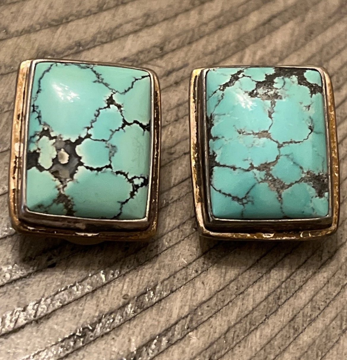 Echo of the Dreamer sterling fancy matrix large turquoise clip-ons 101025aDIZBD