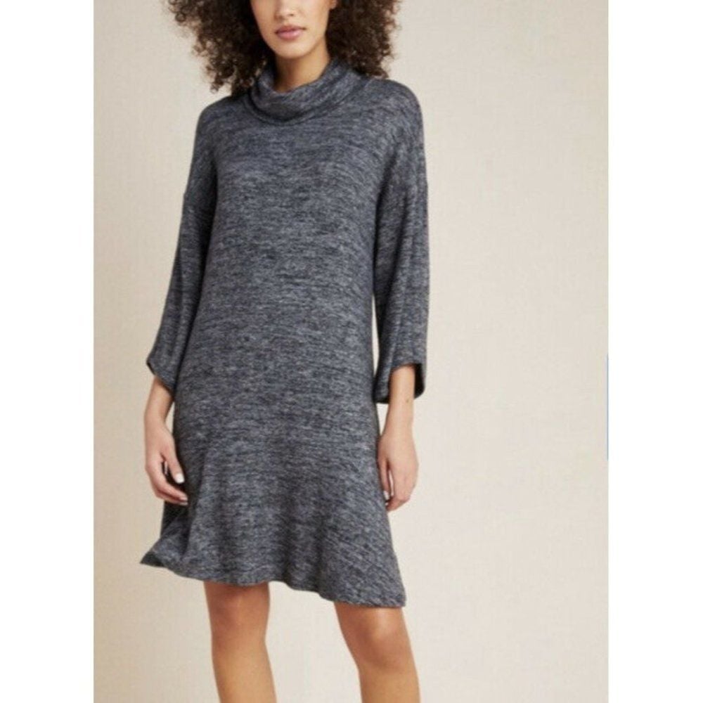 Saturday Sunday Womens Sweater Dress Carbon Gray Heathered Midi Cowl Neck S New