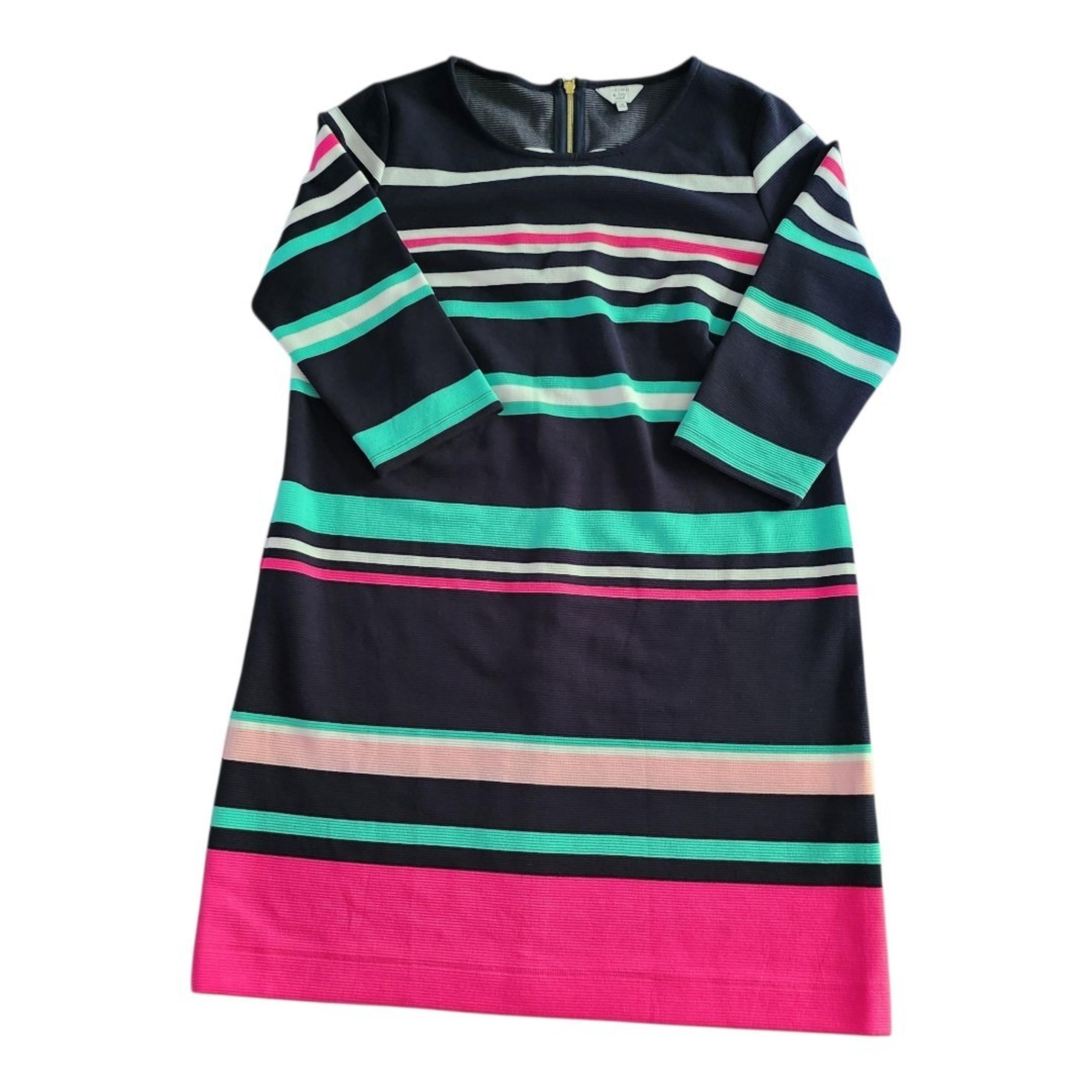 Crown & Ivy Womens Quarter Sleeve Back Zip Striped Navy Knee Length Dress 0X