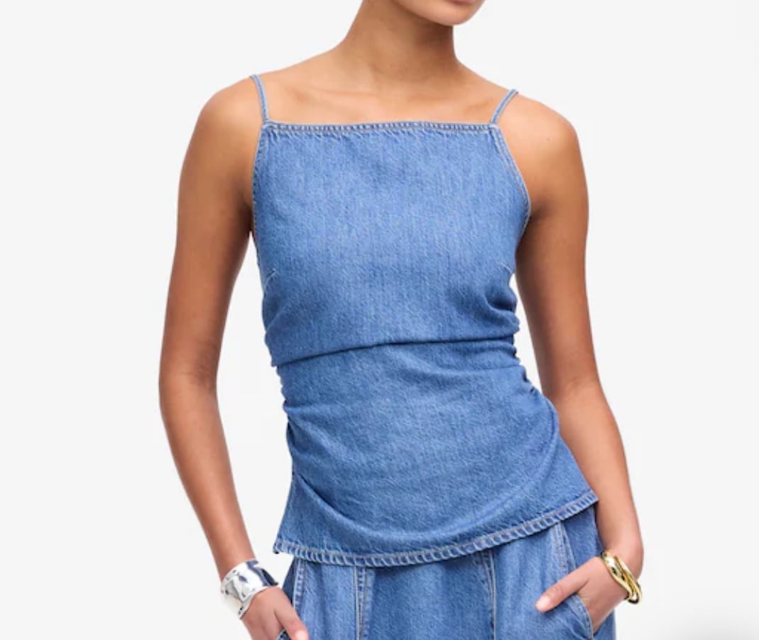 Madewell NWT Ruched Squareneck Tank in Robertson Wash: Airy Denim Edition 12