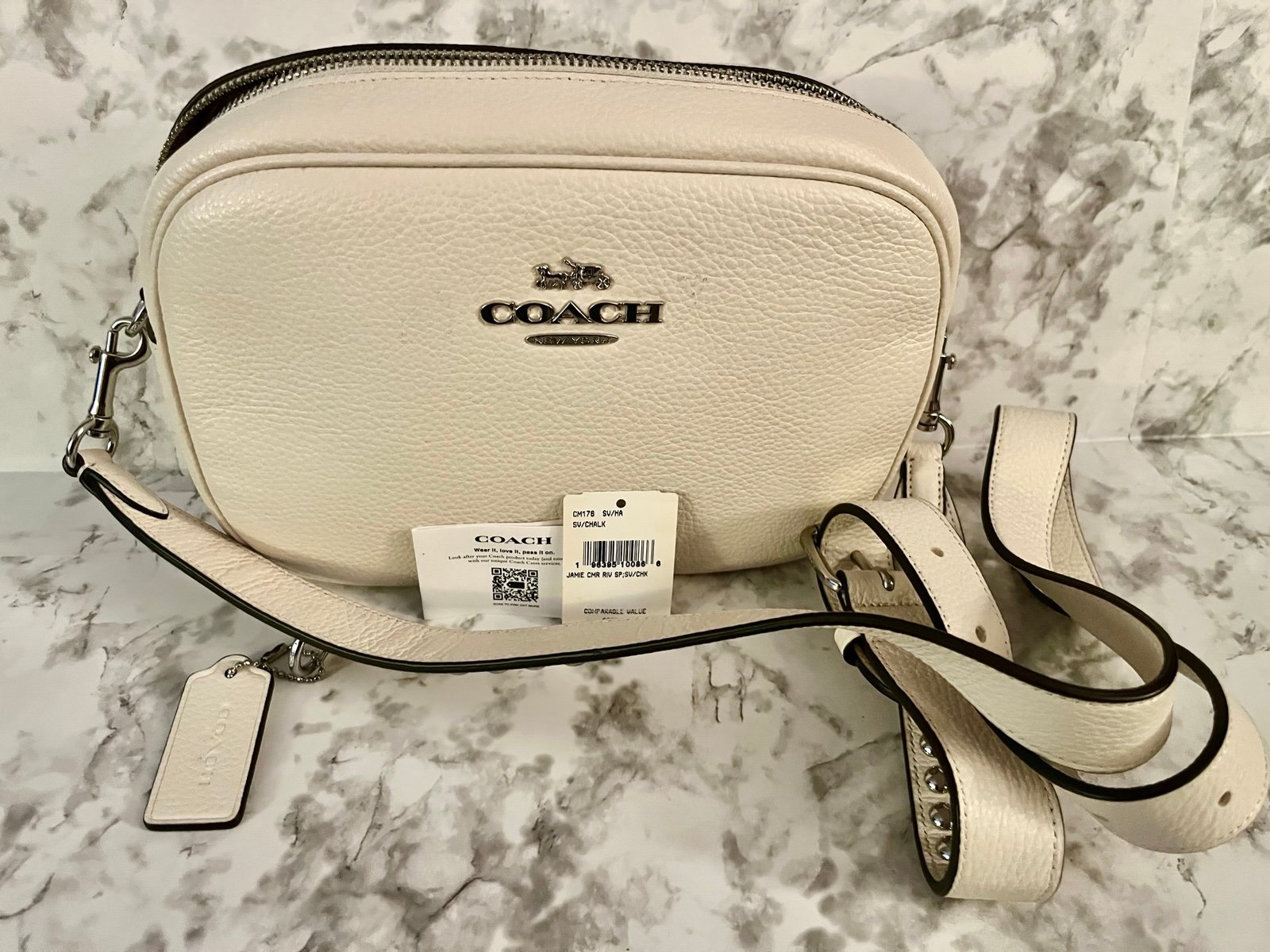 Coach Women’s Jamie Camera Bag in White Pebble Leather