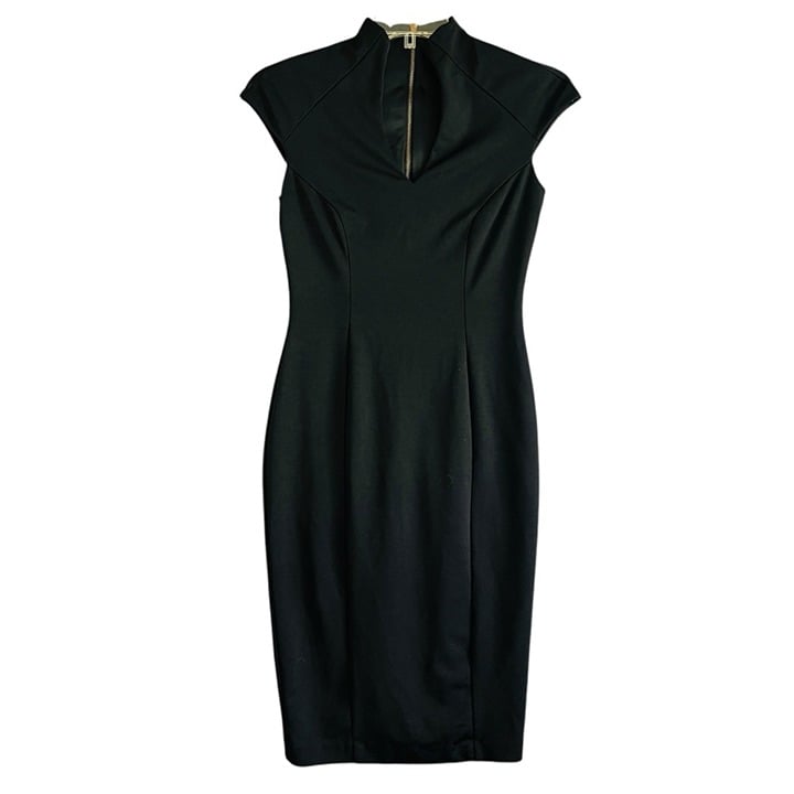 ALEXIA ADMOR Katrina Split Neck Ponte Sheath Midi Dress Black Size Small