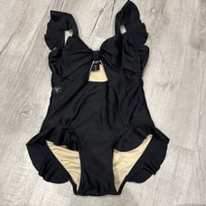 Kandi Kouture Black Ruffle Bow Cutout Dance Leotard TXS