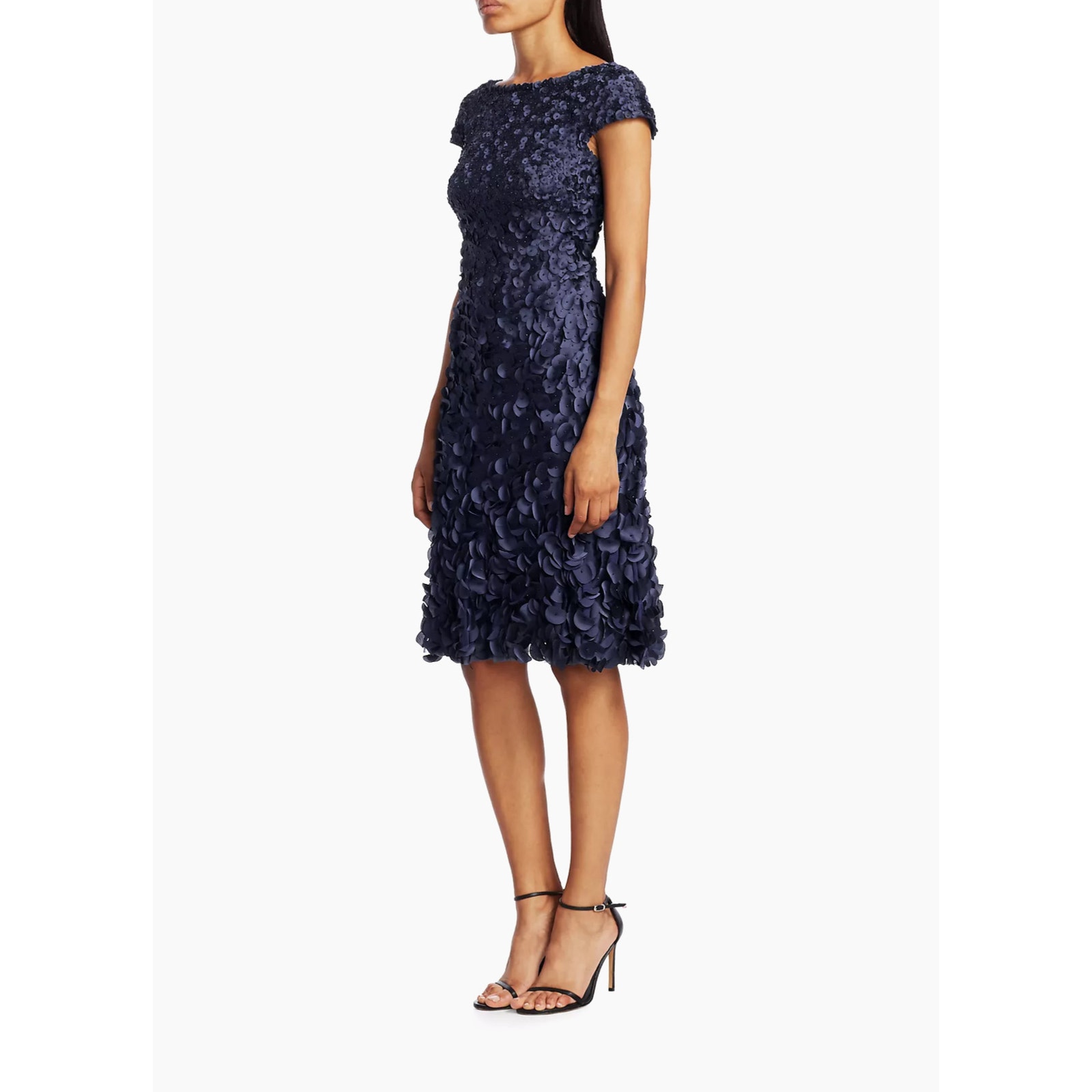 THEIA Navy Blue Beaded Petal Appliqué Dress Size 4 EUC 695 MSRP
