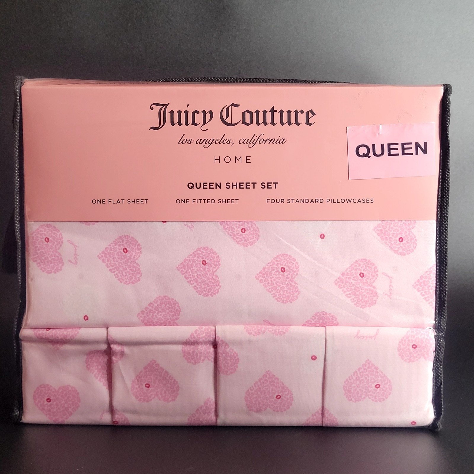 Juicy Couture Pretty In Pink Leopard Hearts Kisses Queen Size Sheets Barbie NIP