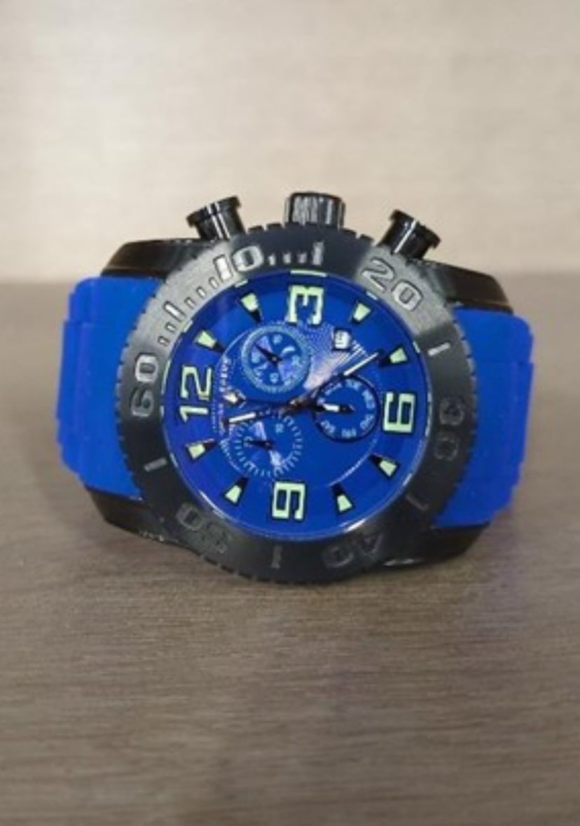 Swiss Legend Commander Mens Watch Quartz Silicone Strap Blue 46mm NEW w/o box