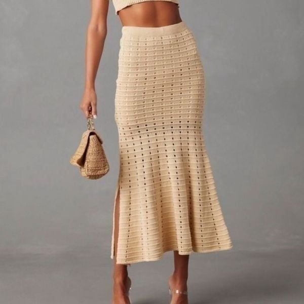 Vici Joplin Crochet Cotton Maxi Skirt Cream | XS