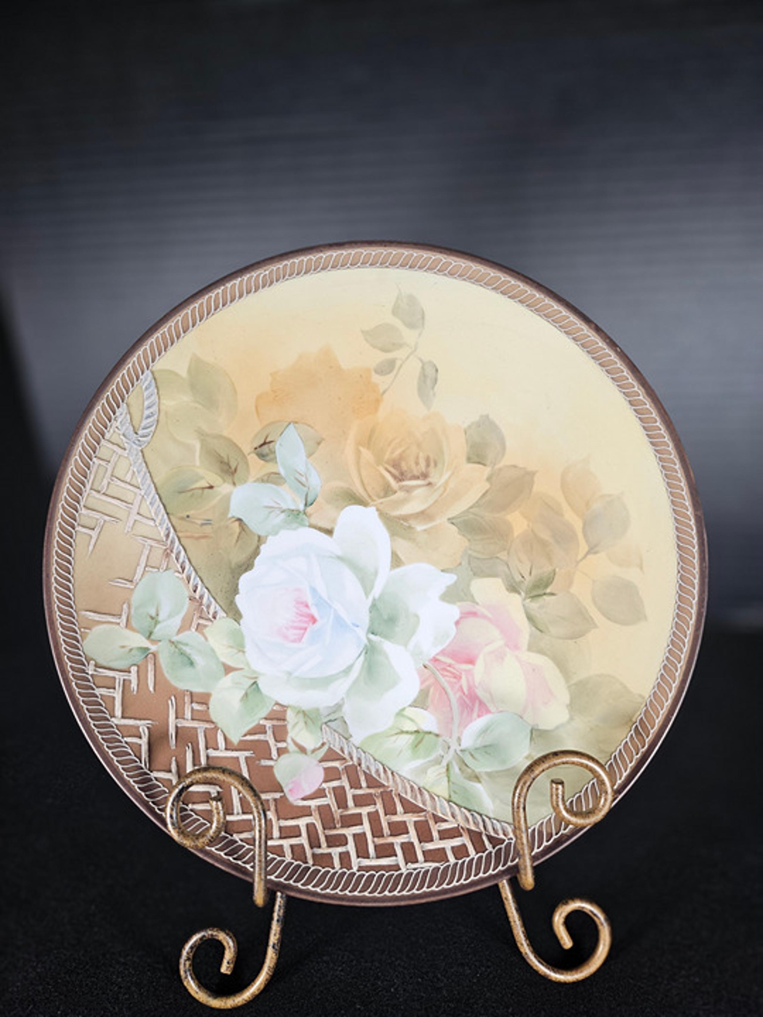 Antique Japanese Nippon Morimura Brothers Hand Painted Floral Basket Plate